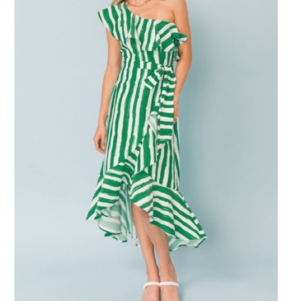 High low one shoulder striped dress size M